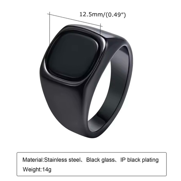 Black Stone Rings for Men Stainless Steel Geometric Square Ring Signet Ring 8, 9 - Picture 4 of 5